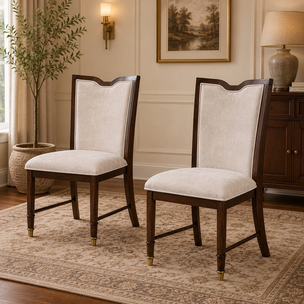 Raam Dining Side Chair Set of 2 | Cream Cushions | Dark Cherry Brown