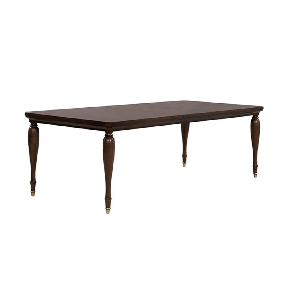 Raam Dining Table w Leaf | Turned Legs w Gold Caps | Cherry Brown 76-94"