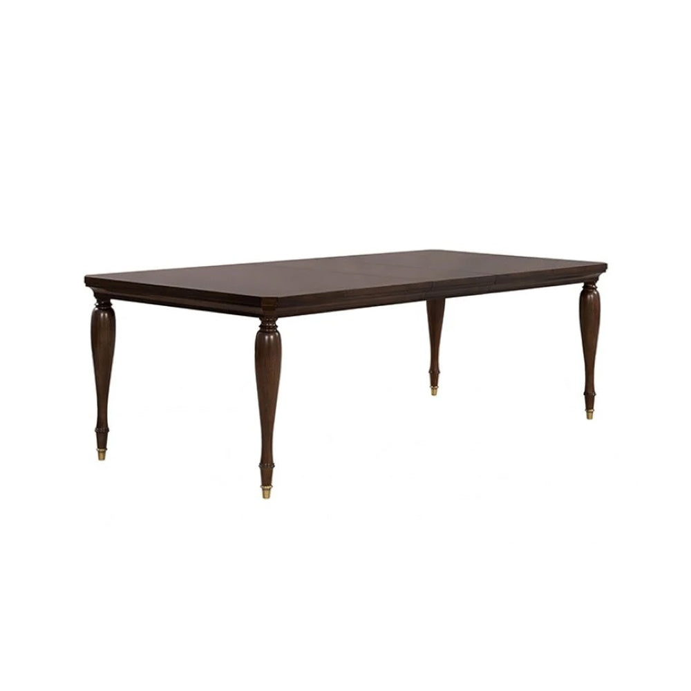 Raam Dining Table w Leaf | Turned Legs w Gold Caps | Cherry Brown 76-94"