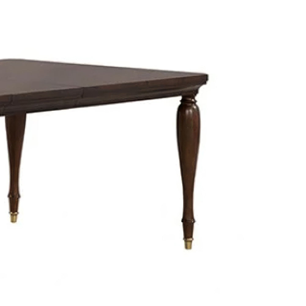 Raam Dining Table w Leaf | Turned Legs w Gold Caps | Cherry Brown 76-94"