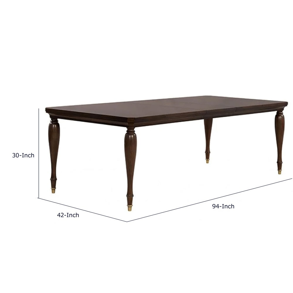 Raam Dining Table w Leaf | Turned Legs w Gold Caps | Cherry Brown 76-94"