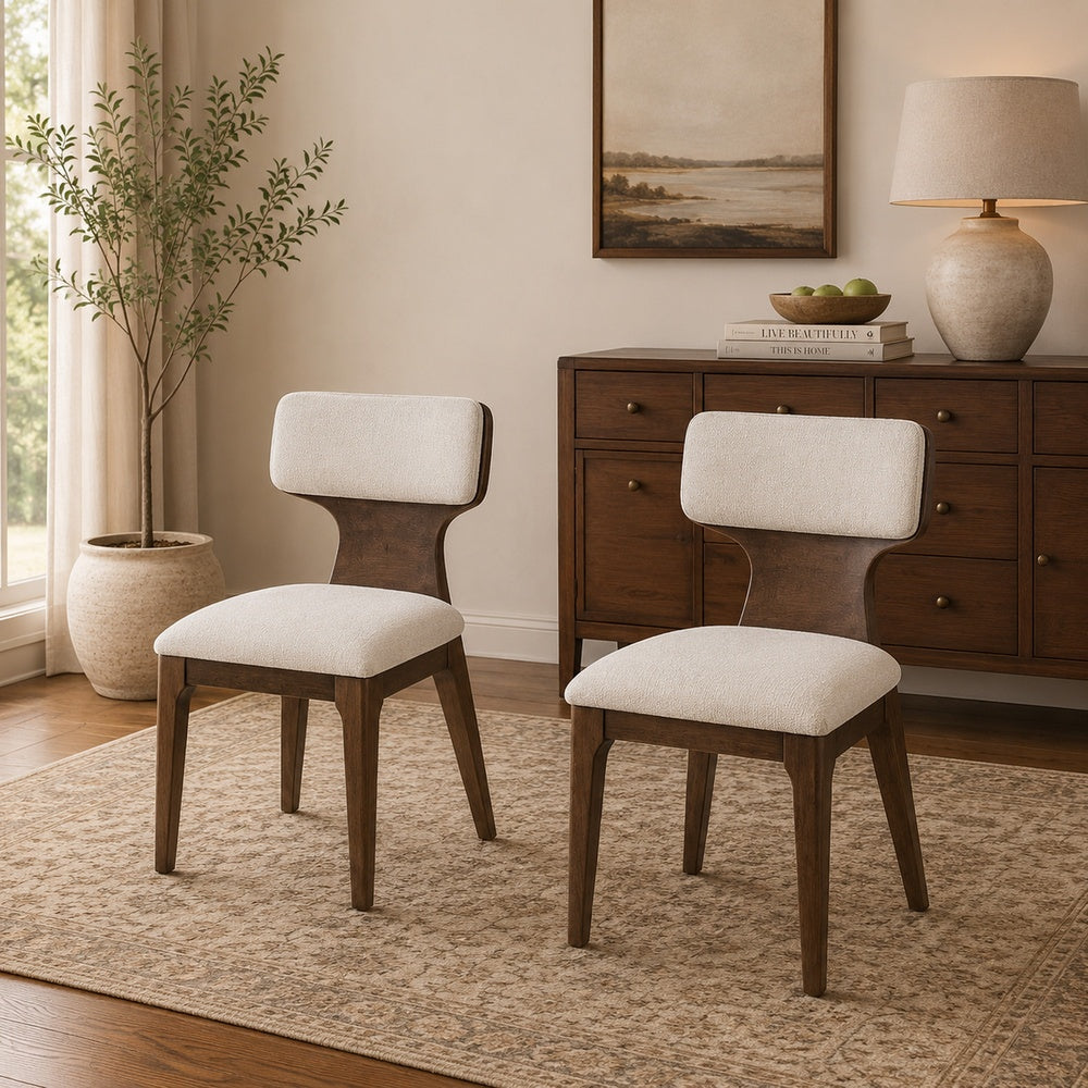 Cair Dining Side Chair Set of 2 | Curved Back | Beige Cushions | Dark Brown