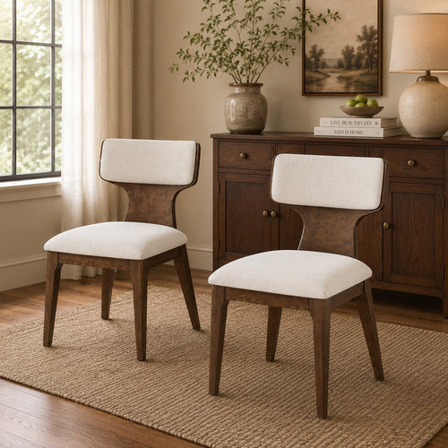 Cair Dining Side Chair Set of 2 | Curved Back | Beige Cushions | Dark Brown