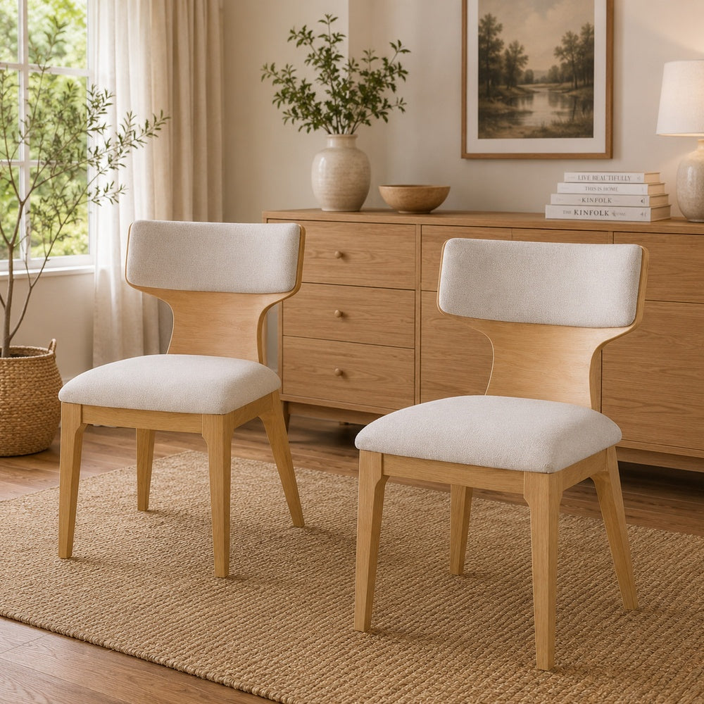 Cair Dining Side Chair Set of 2 | Beige Cushions | Natural Brown