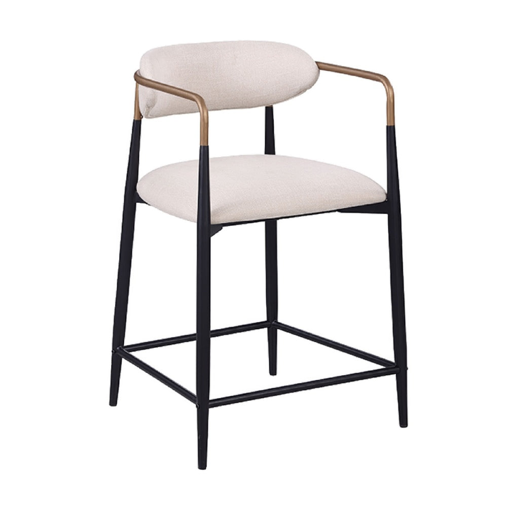 Nath Counter Height Chair Set of 2 | Gold Metal Arms | White Cushions | Black