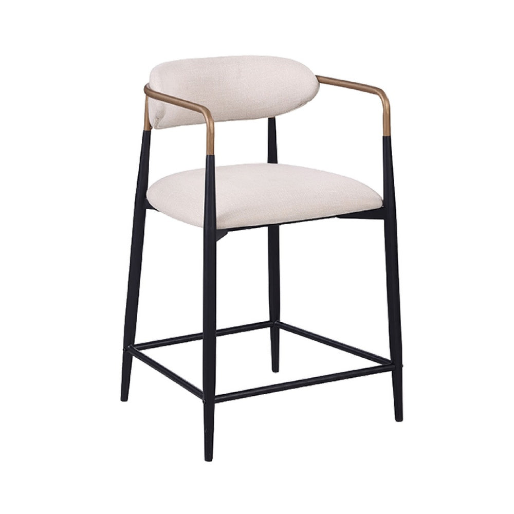 Nath Counter Height Chair Set of 2 | Gold Metal Arms | White Cushions | Black