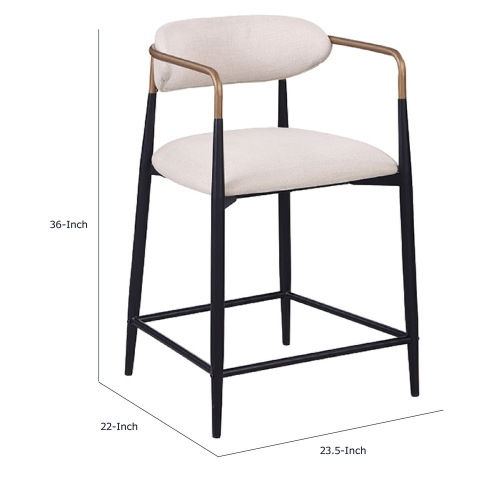 Nath Counter Height Chair Set of 2 | Gold Metal Arms | White Cushions | Black