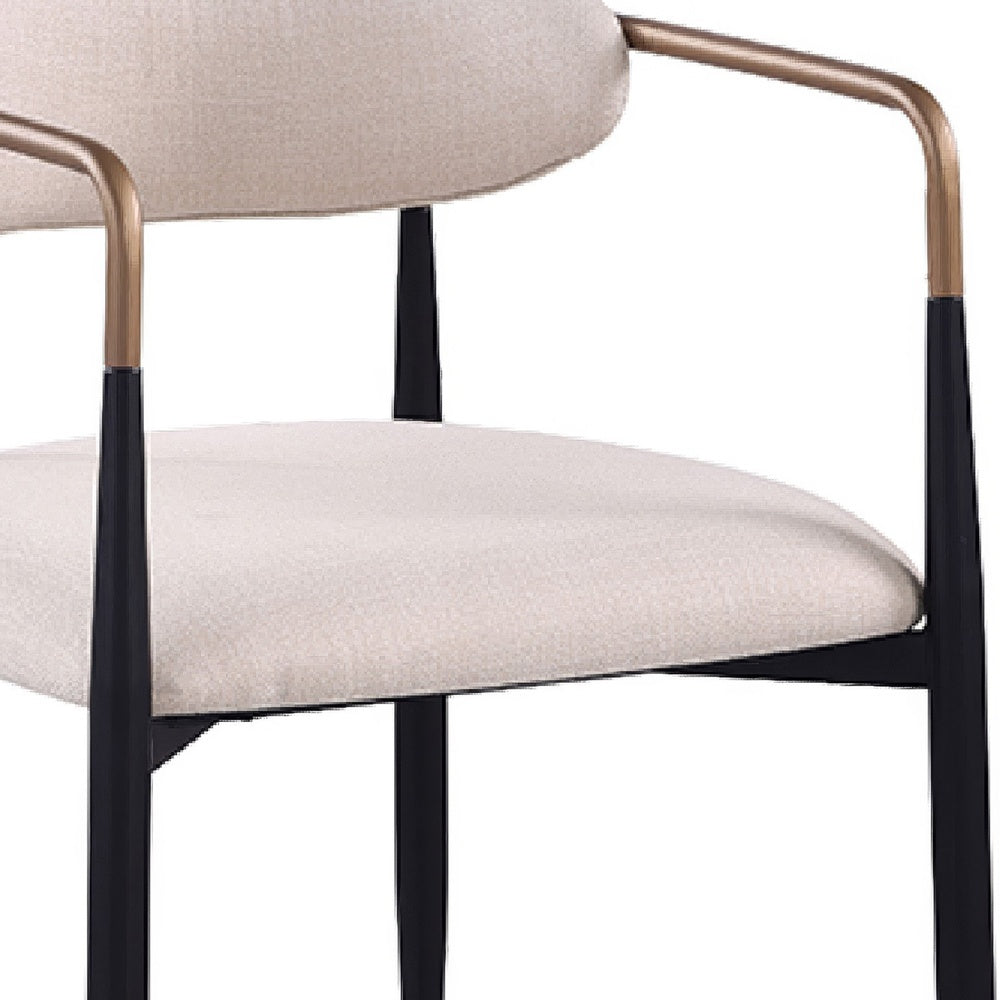Nean Dining Side Chair Set of 2 | Gold Metal Arms | White Cushions | Black