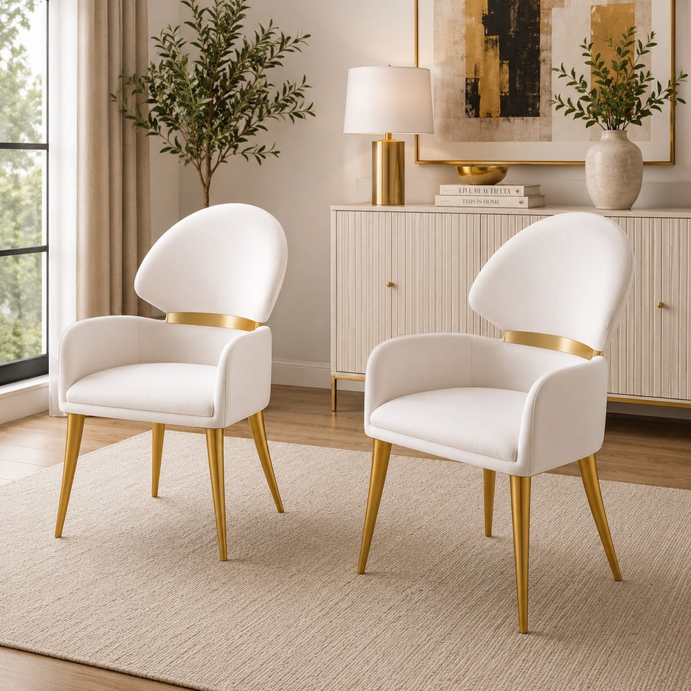 Noth Dining Armchair Set of 2 | Foam Fill White Cushions | Matte Gold