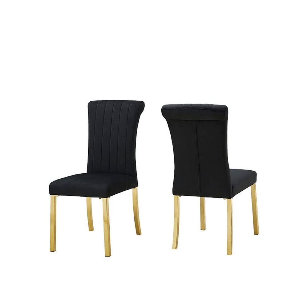 Hols Parson Dining Side Chair Set of 2 | Channeled Black Fabric | Gold Steel