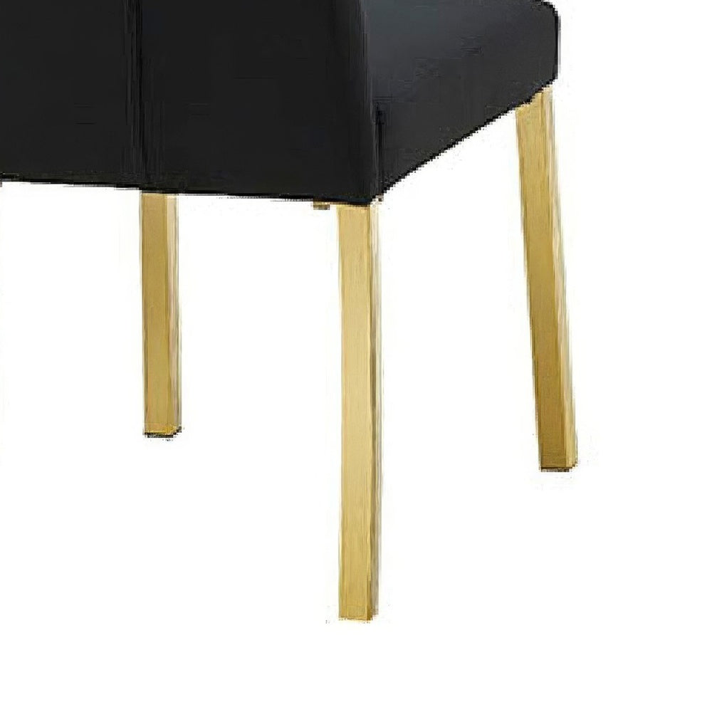 Hols Parson Dining Side Chair Set of 2 | Channeled Black Fabric | Gold Steel