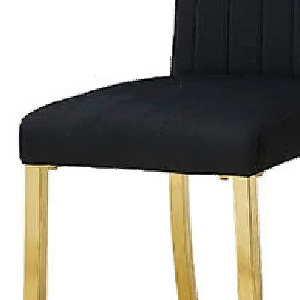 Hols Parson Dining Side Chair Set of 2 | Channeled Black Fabric | Gold Steel