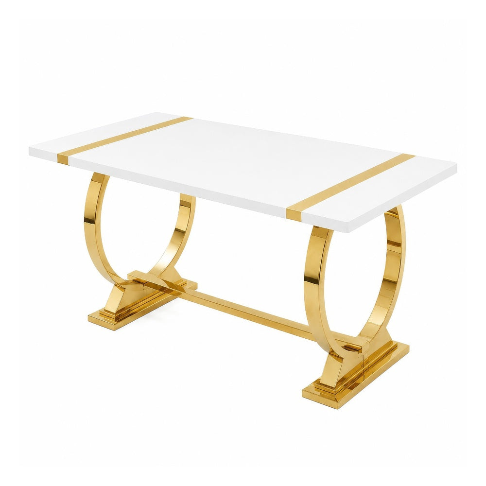 Hols Dining Table | Gold B&ing on White Top | O-Shaped Steel Legs 60"