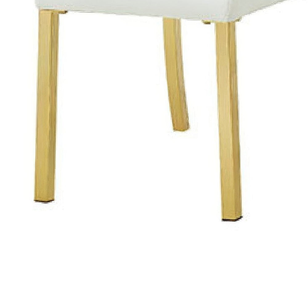 Hols Parson Dining Side Chair Set of 2 | Channeled White Fabric | Gold Steel Base