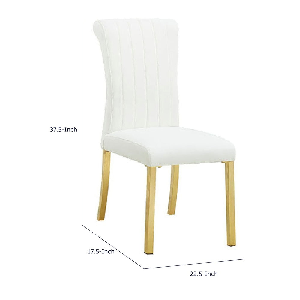 Hols Parson Dining Side Chair Set of 2 | Channeled White Fabric | Gold Steel Base