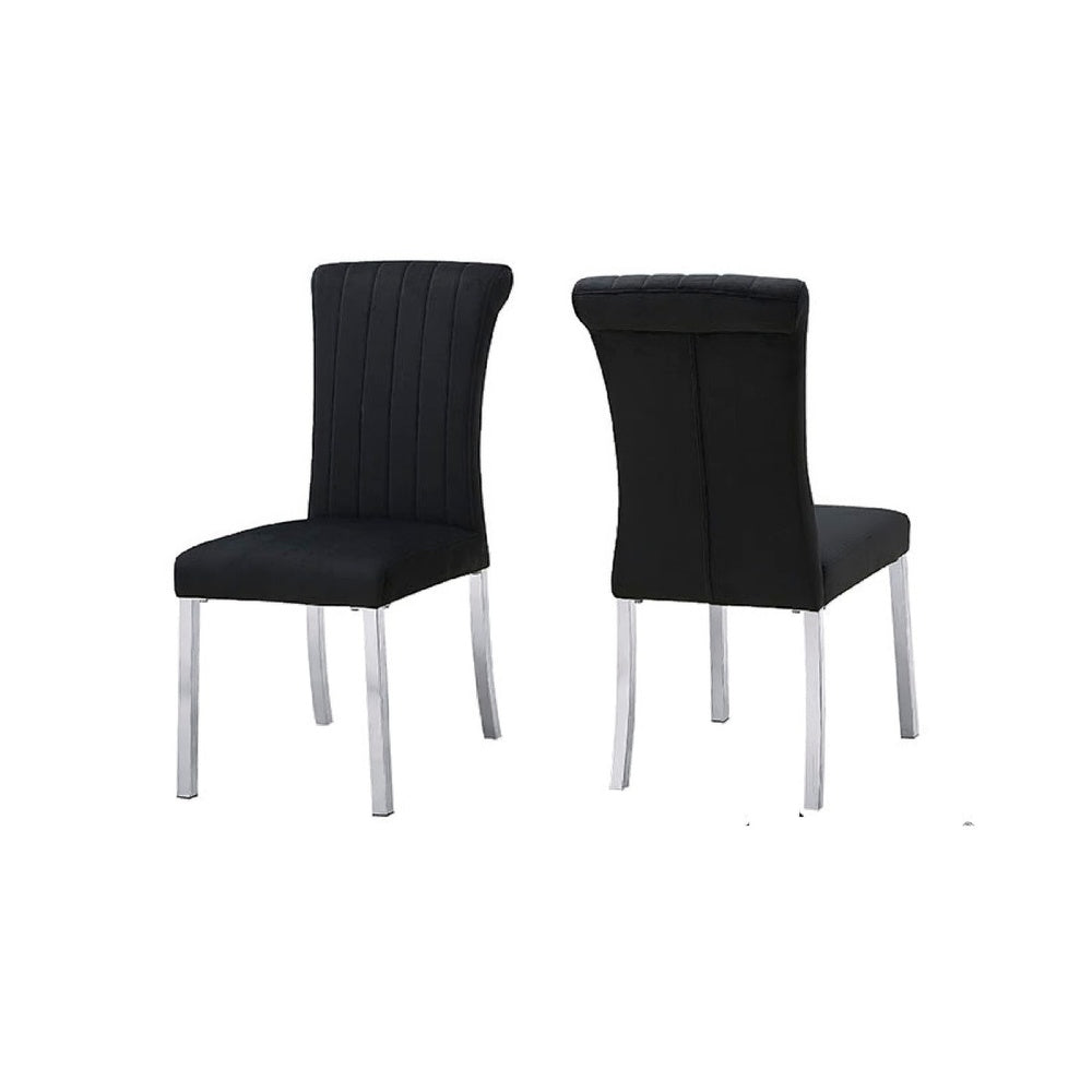 Hols Parson Dining Side Chair Set of 2 | Black Fabric | Silver Steel Base
