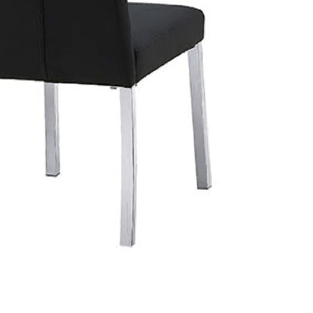 Hols Parson Dining Side Chair Set of 2 | Black Fabric | Silver Steel Base