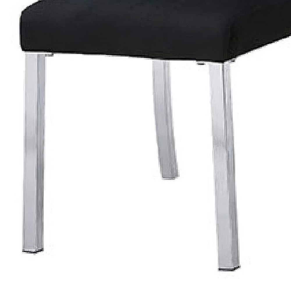 Hols Parson Dining Side Chair Set of 2 | Black Fabric | Silver Steel Base