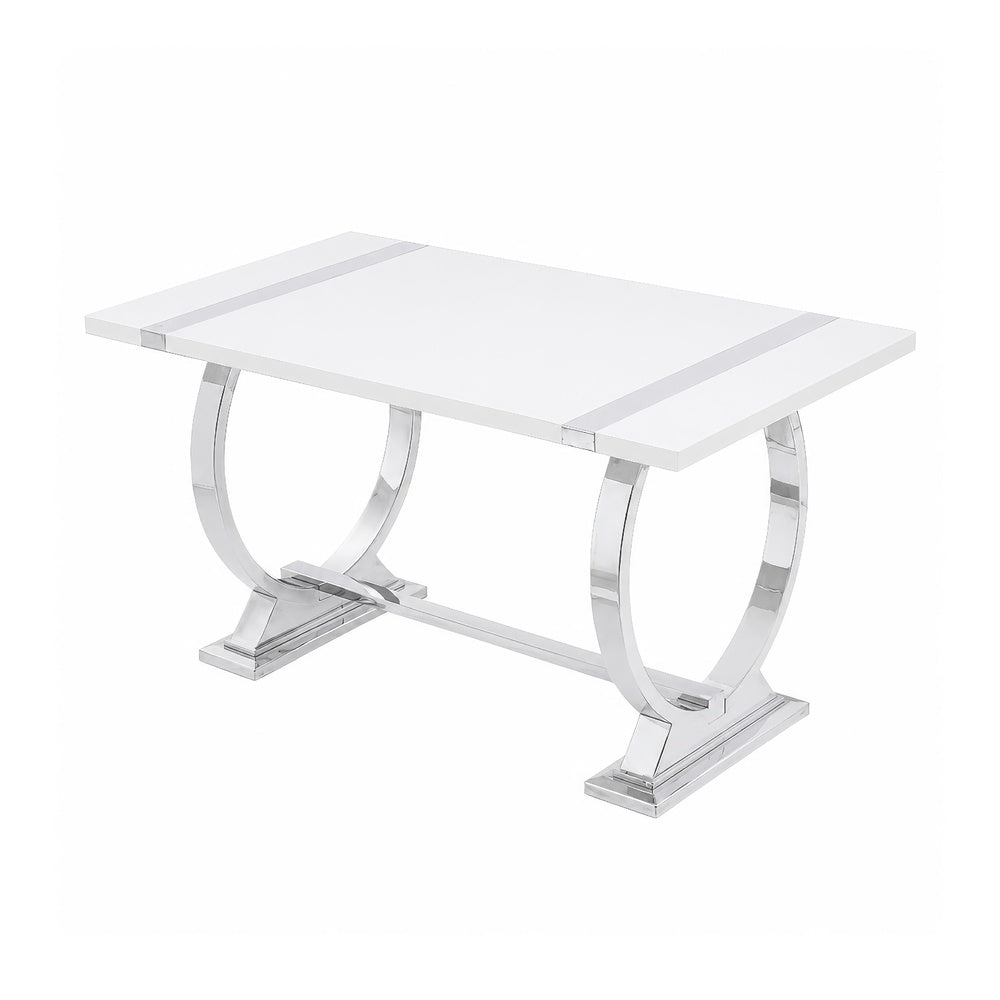 Hols Dining Table | Silver B&ing on White Top | O-Shaped Steel Legs 60"