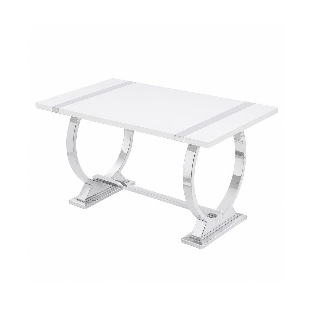 Hols Dining Table | Silver B&ing on White Top | O-Shaped Steel Legs 60"