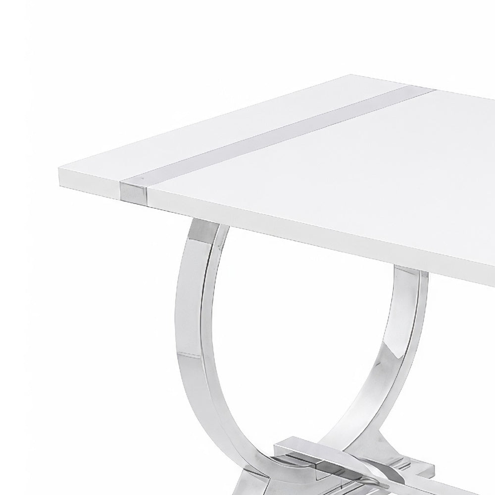 Hols Dining Table | Silver B&ing on White Top | O-Shaped Steel Legs 60"