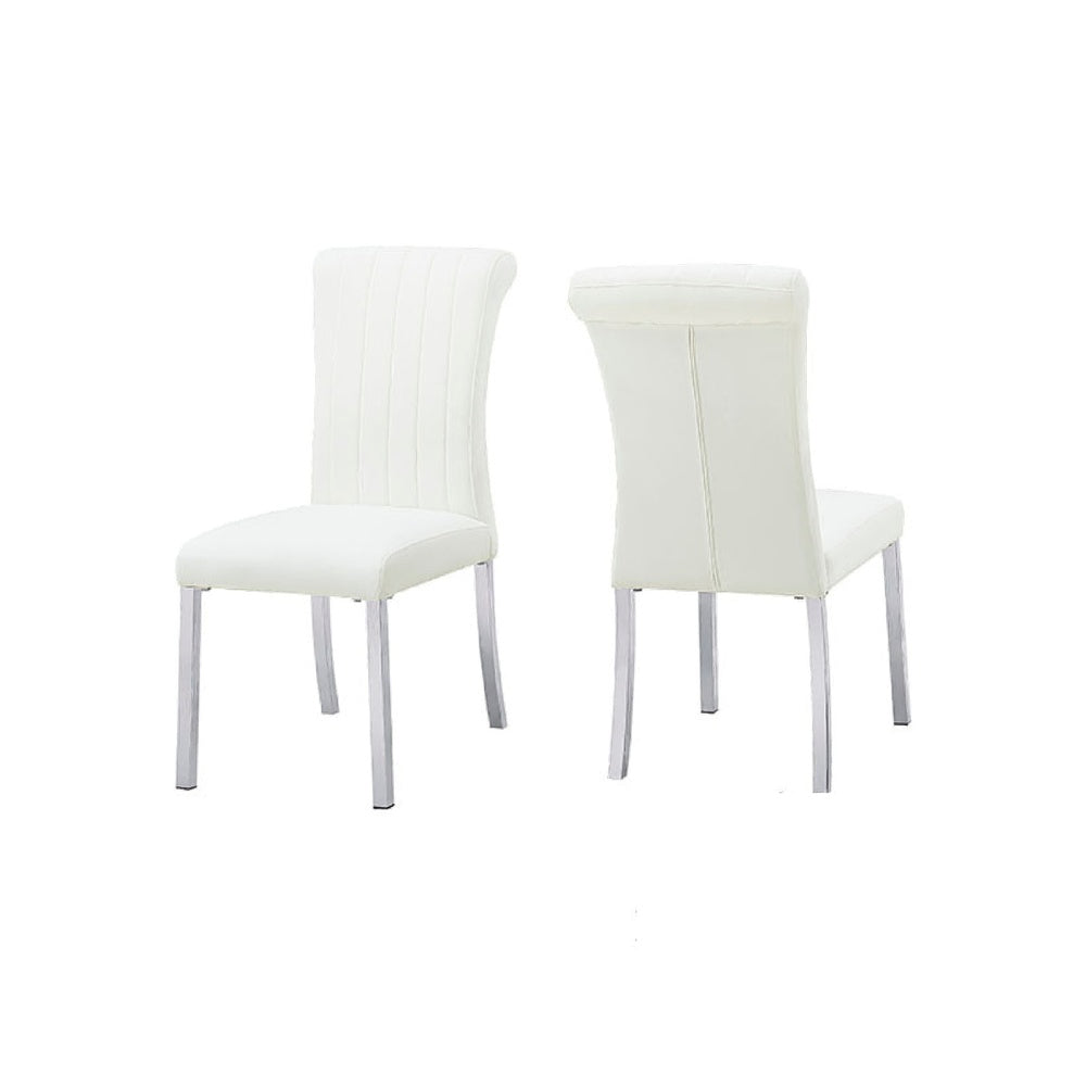 Hols Parson Dining Side Chair Set of 2 | White Fabric | Silver Steel