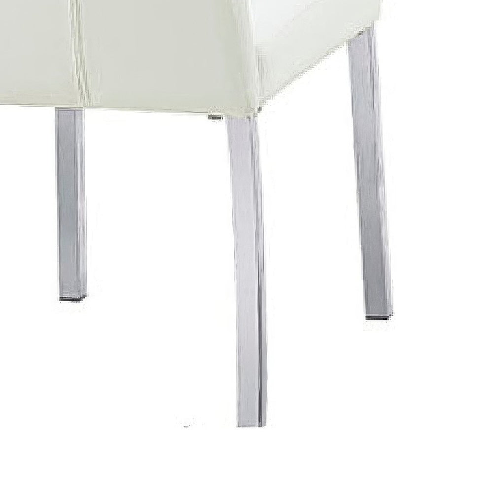 Hols Parson Dining Side Chair Set of 2 | White Fabric | Silver Steel