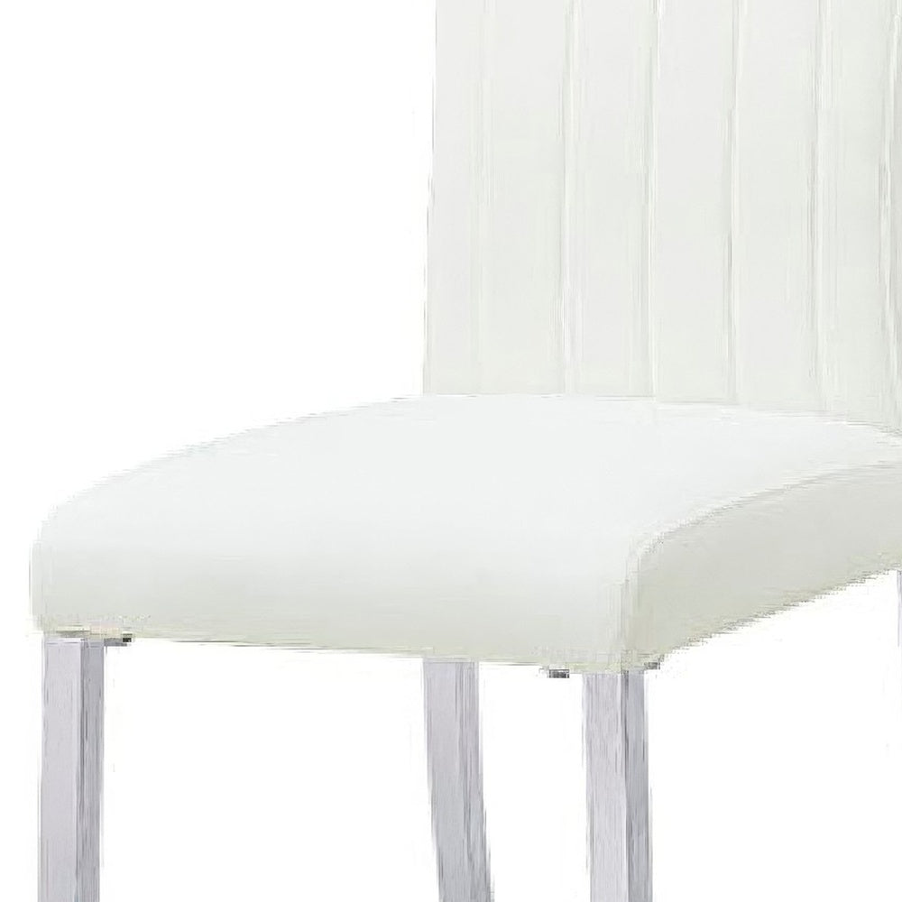 Hols Parson Dining Side Chair Set of 2 | White Fabric | Silver Steel