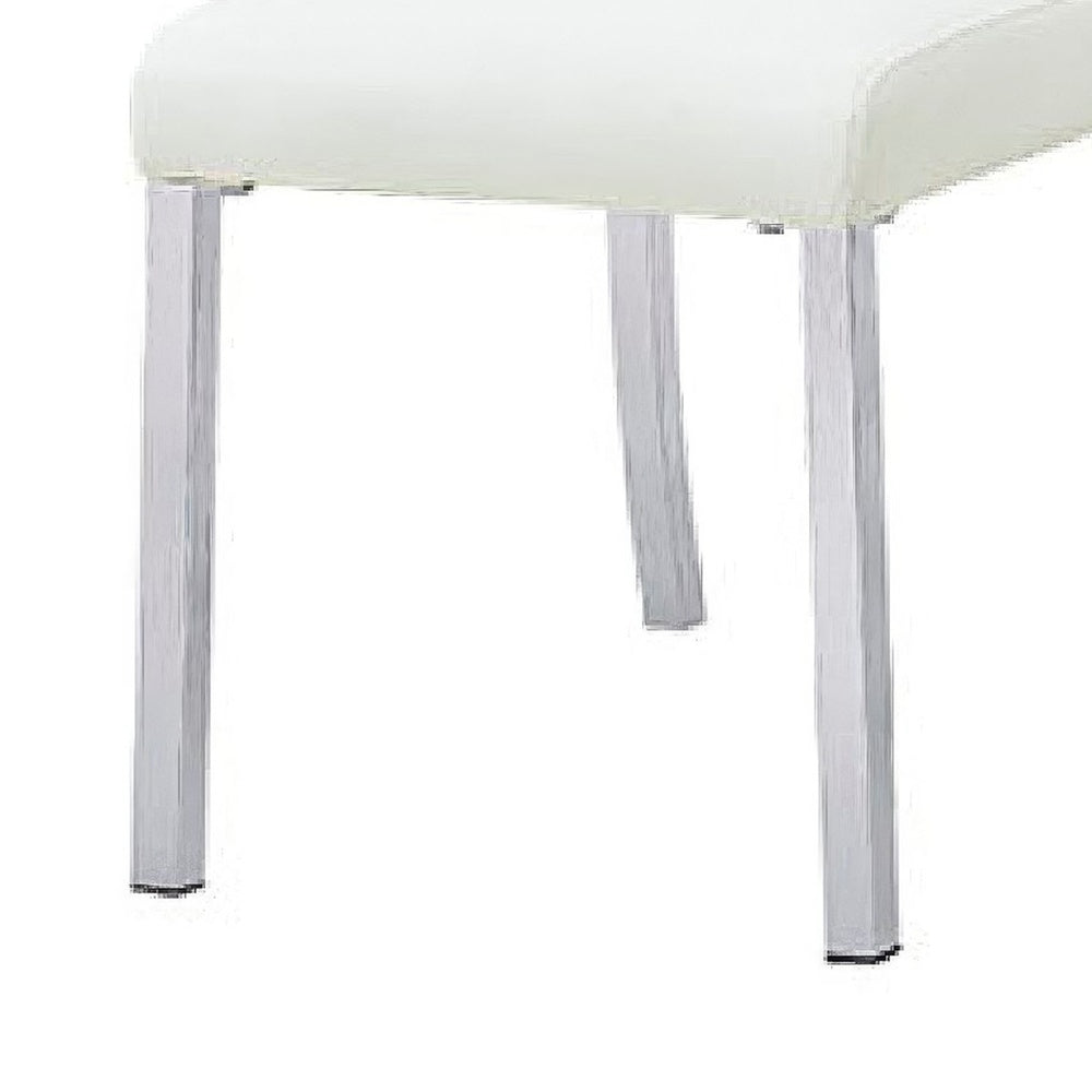 Hols Parson Dining Side Chair Set of 2 | White Fabric | Silver Steel