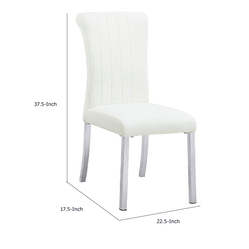 Hols Parson Dining Side Chair Set of 2 | White Fabric | Silver Steel
