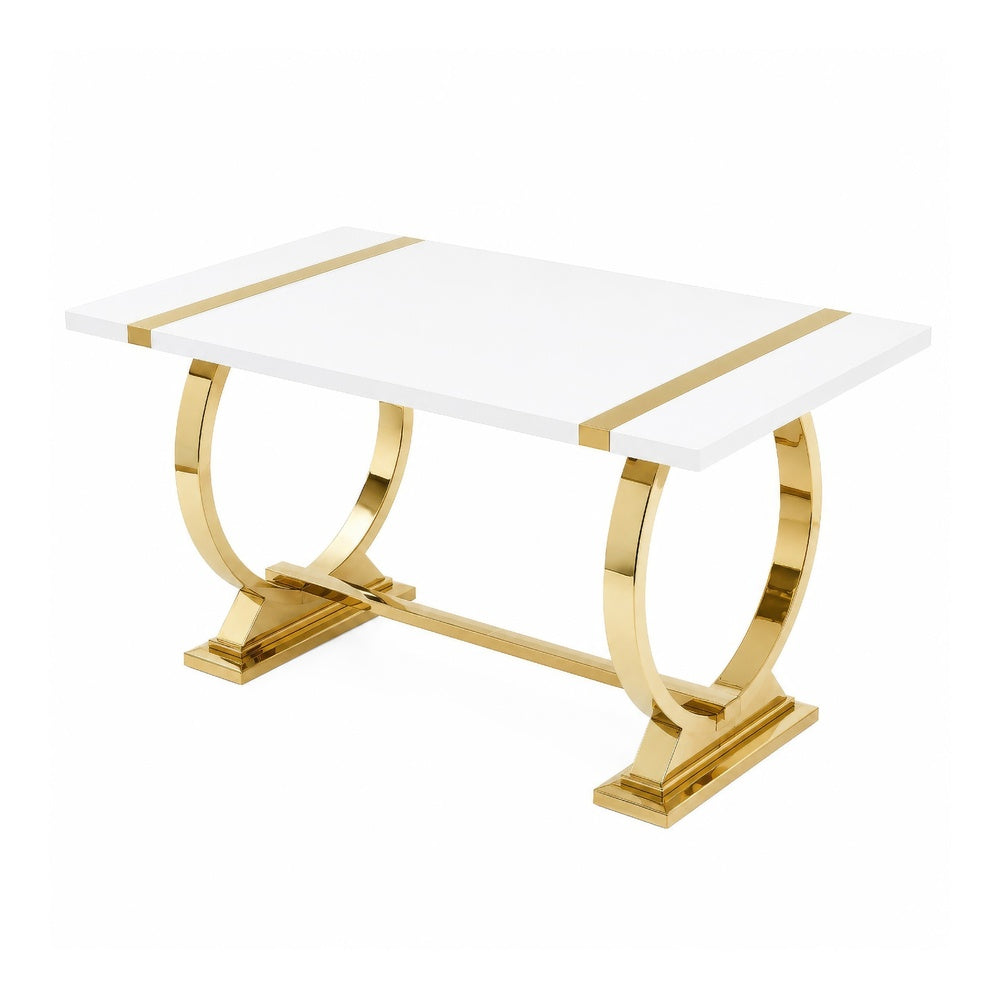 Hols Dining Table | Gold B&ing on White Top | O-Shaped Steel Legs 80"