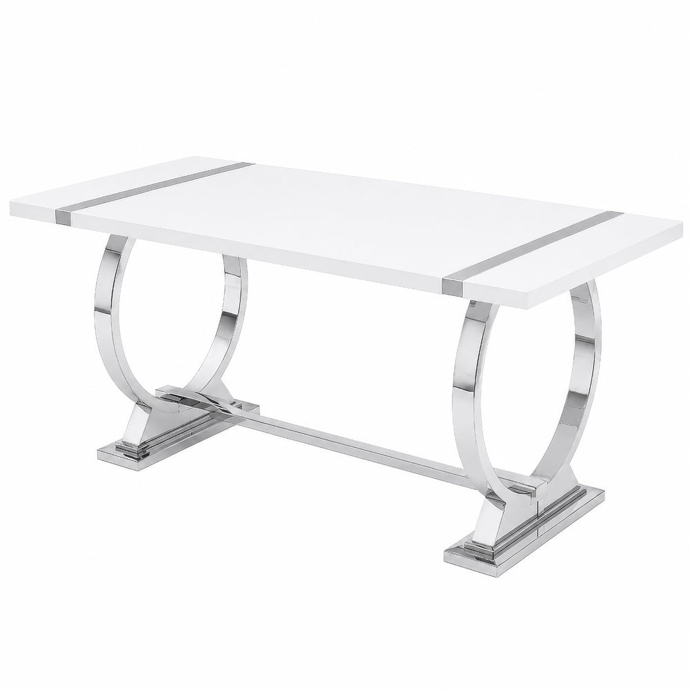 Hols Dining Table | Silver B&ing on White Top | O-Shaped Steel Legs 80"