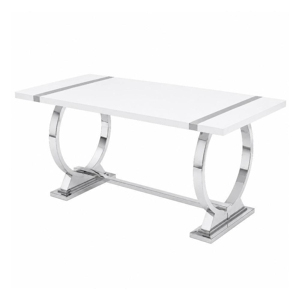 Hols Dining Table | Silver B&ing on White Top | O-Shaped Steel Legs 80"