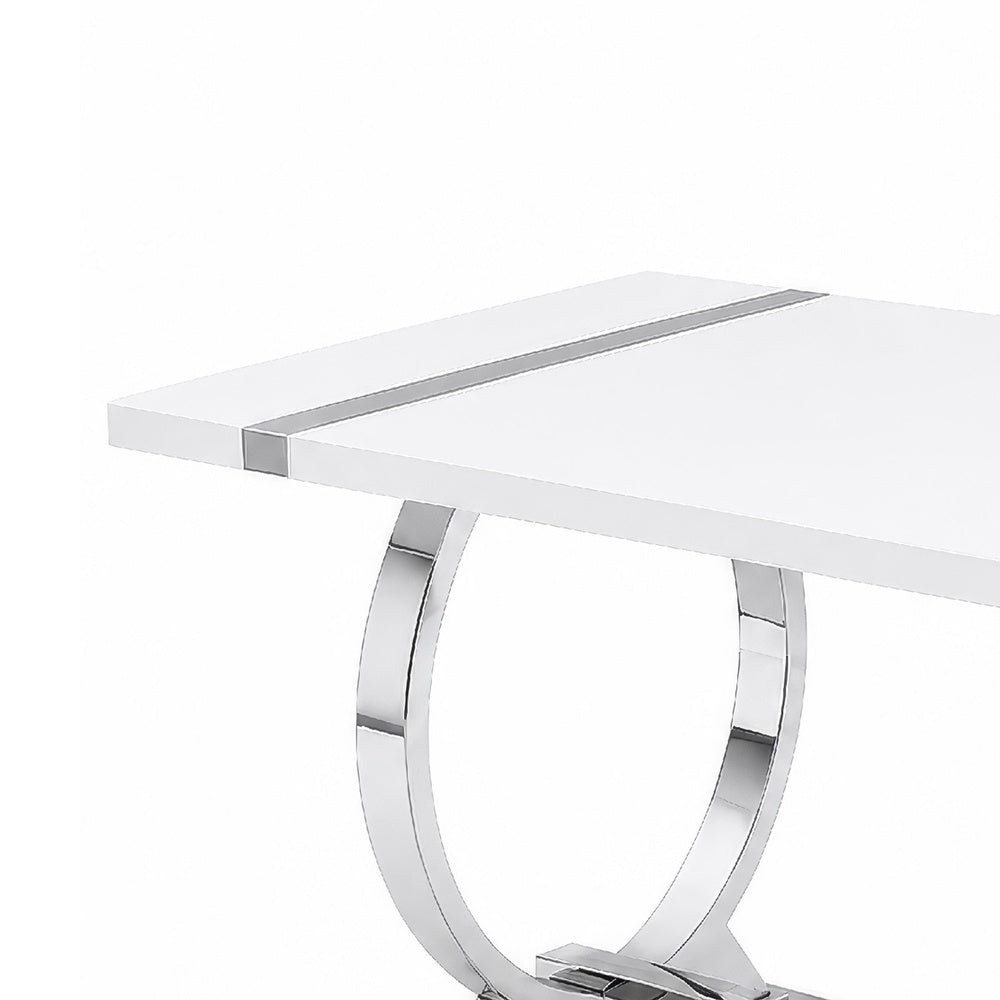 Hols Dining Table | Silver B&ing on White Top | O-Shaped Steel Legs 80"