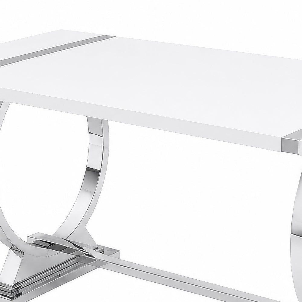Hols Dining Table | Silver B&ing on White Top | O-Shaped Steel Legs 80"