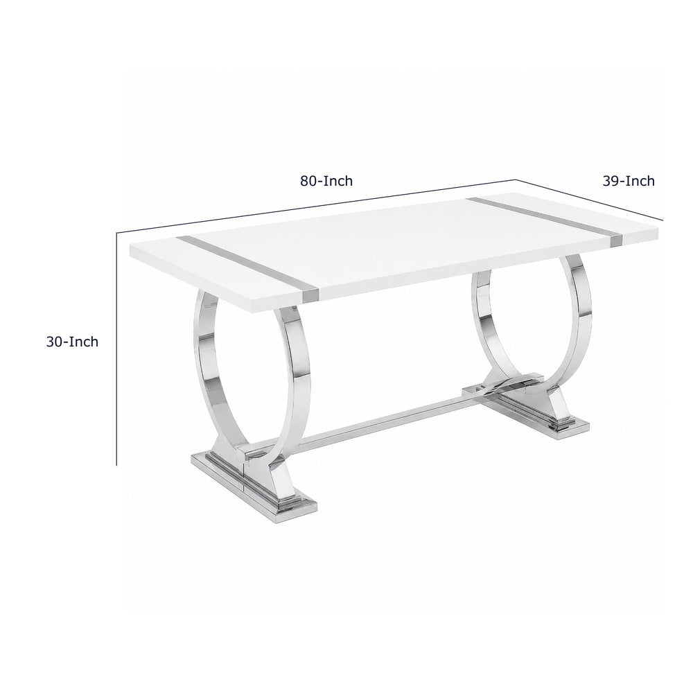 Hols Dining Table | Silver B&ing on White Top | O-Shaped Steel Legs 80"