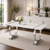Hols Dining Table | Silver B&ing on White Top | O-Shaped Steel Legs 80"