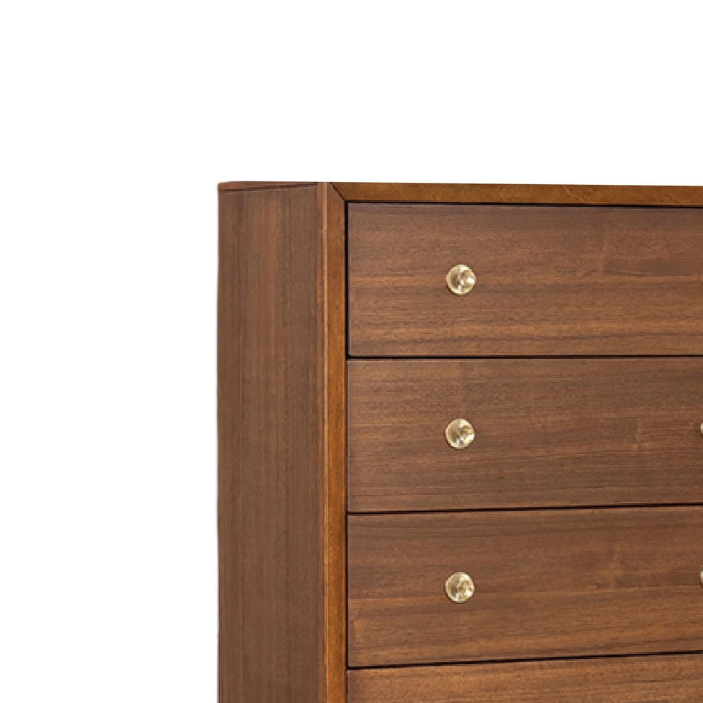 Urne Tall Dresser Chest | 5 Drawers | Gold Capped Legs | Walnut Brown Wood