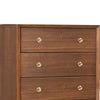 Urne Tall Dresser Chest | 5 Drawers | Gold Capped Legs | Walnut Brown Wood