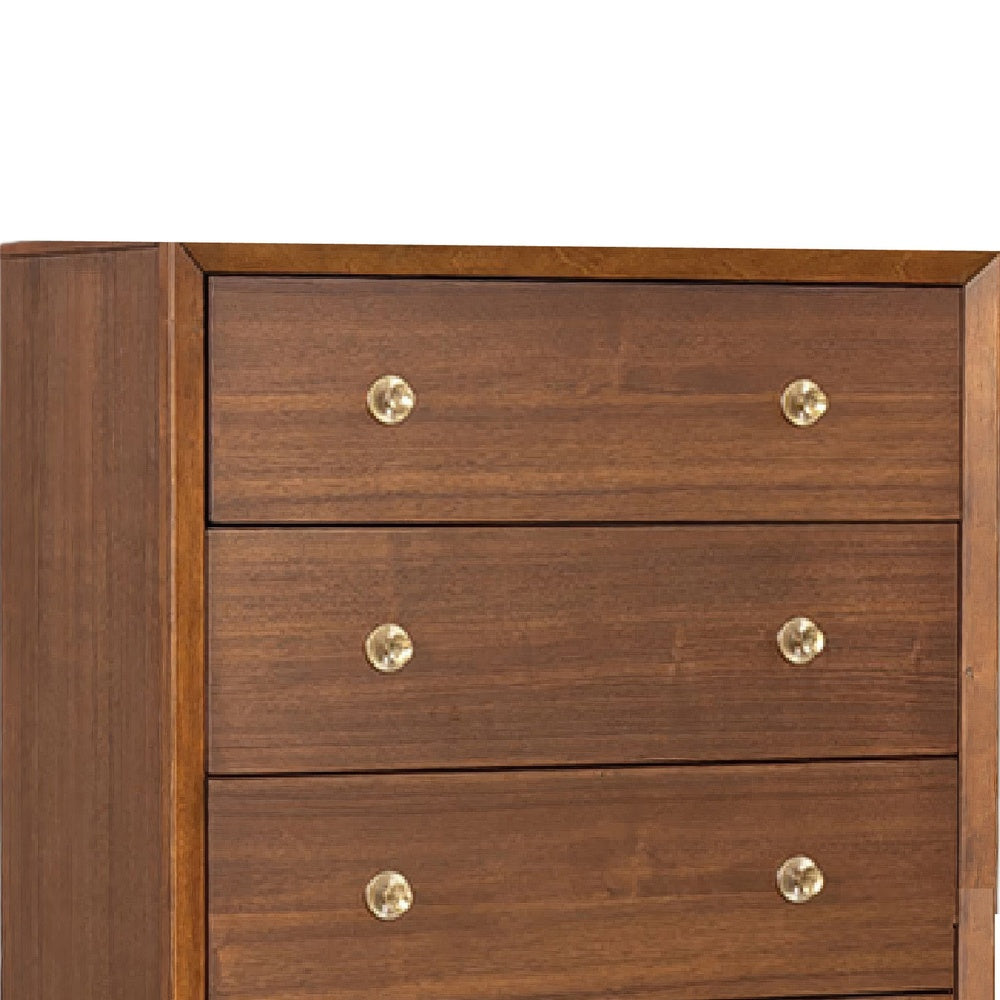 Urne Tall Dresser Chest | 5 Drawers | Gold Capped Legs | Walnut Brown Wood