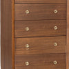 Urne Tall Dresser Chest | 5 Drawers | Gold Capped Legs | Walnut Brown Wood
