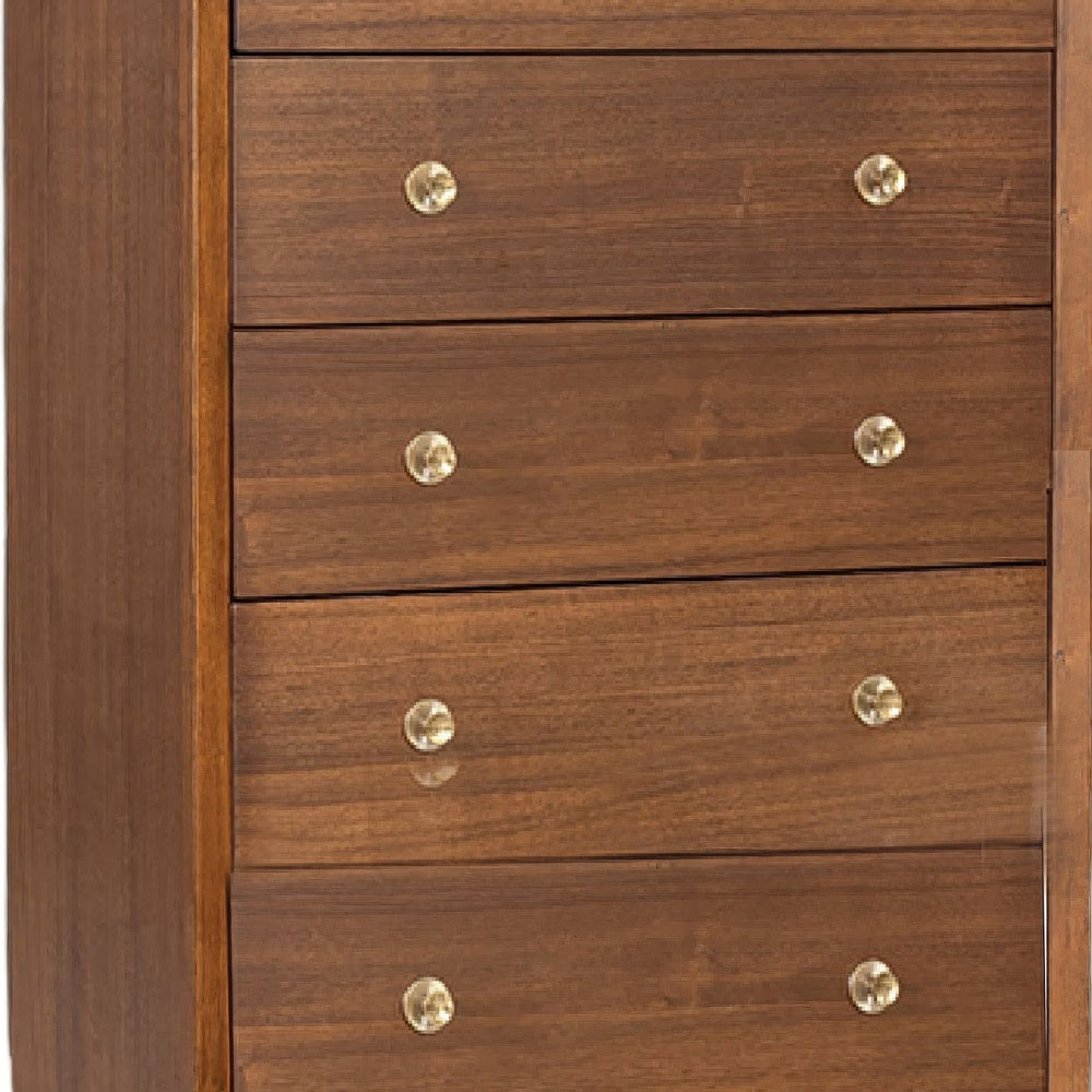Urne Tall Dresser Chest | 5 Drawers | Gold Capped Legs | Walnut Brown Wood
