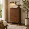 Urne Tall Dresser Chest | 5 Drawers | Gold Capped Legs | Walnut Brown Wood