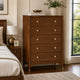 Urne Tall Dresser Chest | 5 Drawers | Gold Capped Legs | Walnut Brown Wood