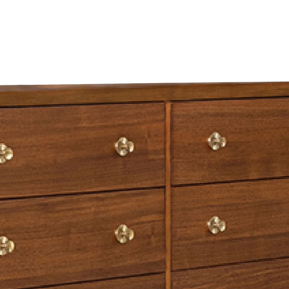Urne Wide Dresser | 6 Drawers | Gold Capped Legs & Knobs | Walnut Brown