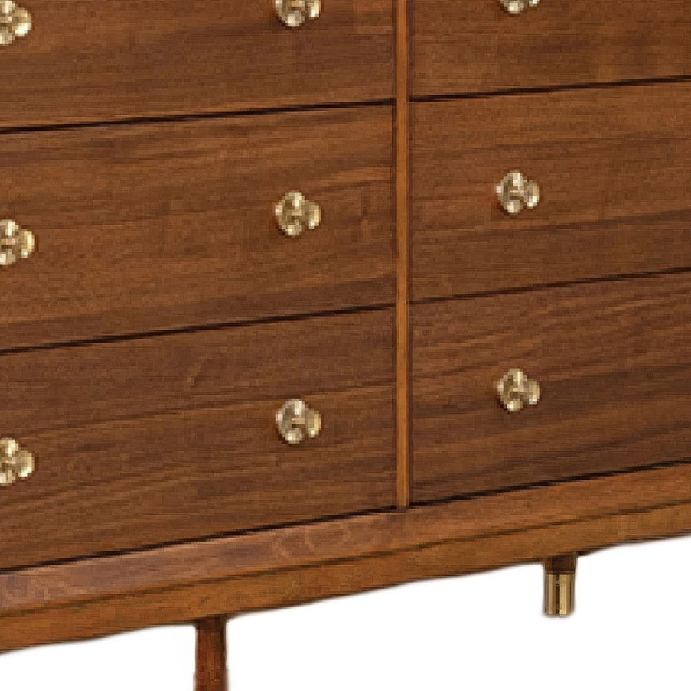 Urne Wide Dresser | 6 Drawers | Gold Capped Legs & Knobs | Walnut Brown