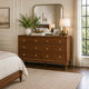 Urne Wide Dresser | 6 Drawers | Gold Capped Legs & Knobs | Walnut Brown