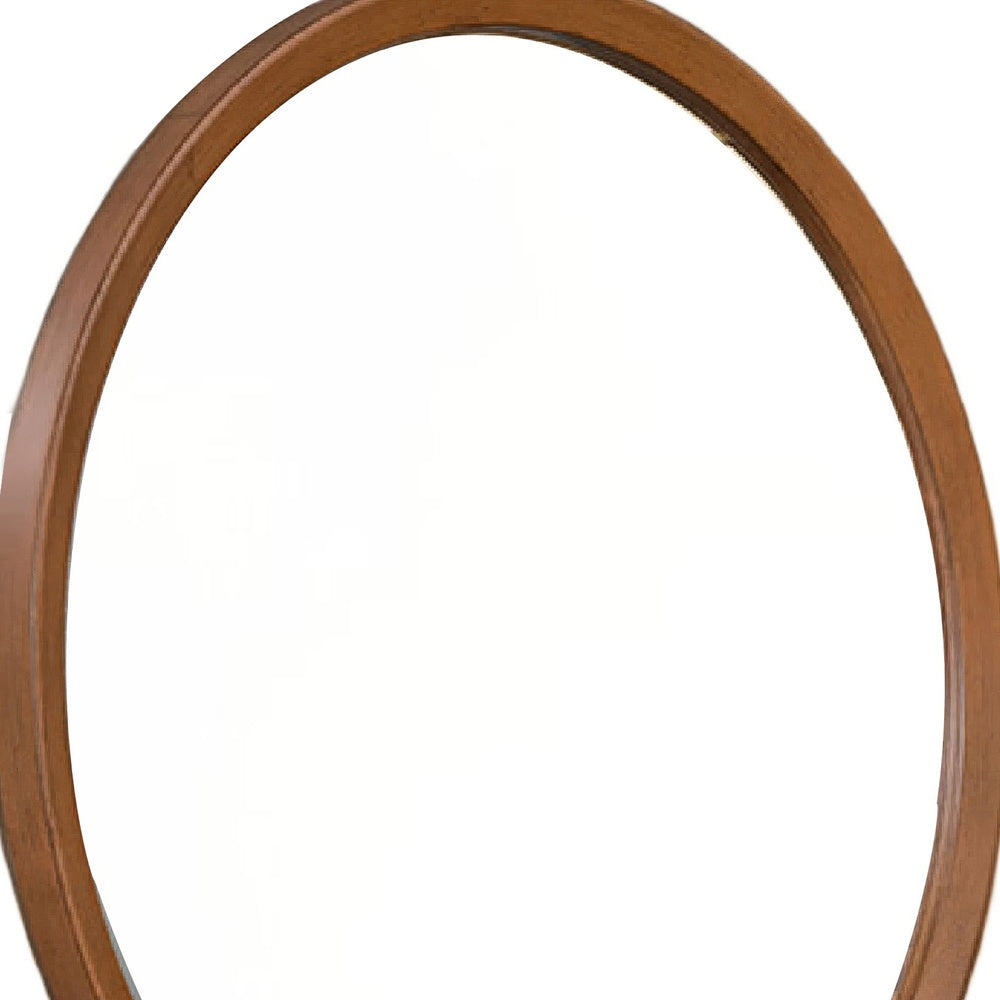 Urne Dresser Mirror | Framed Design | Walnut Brown Wood | 36" Round