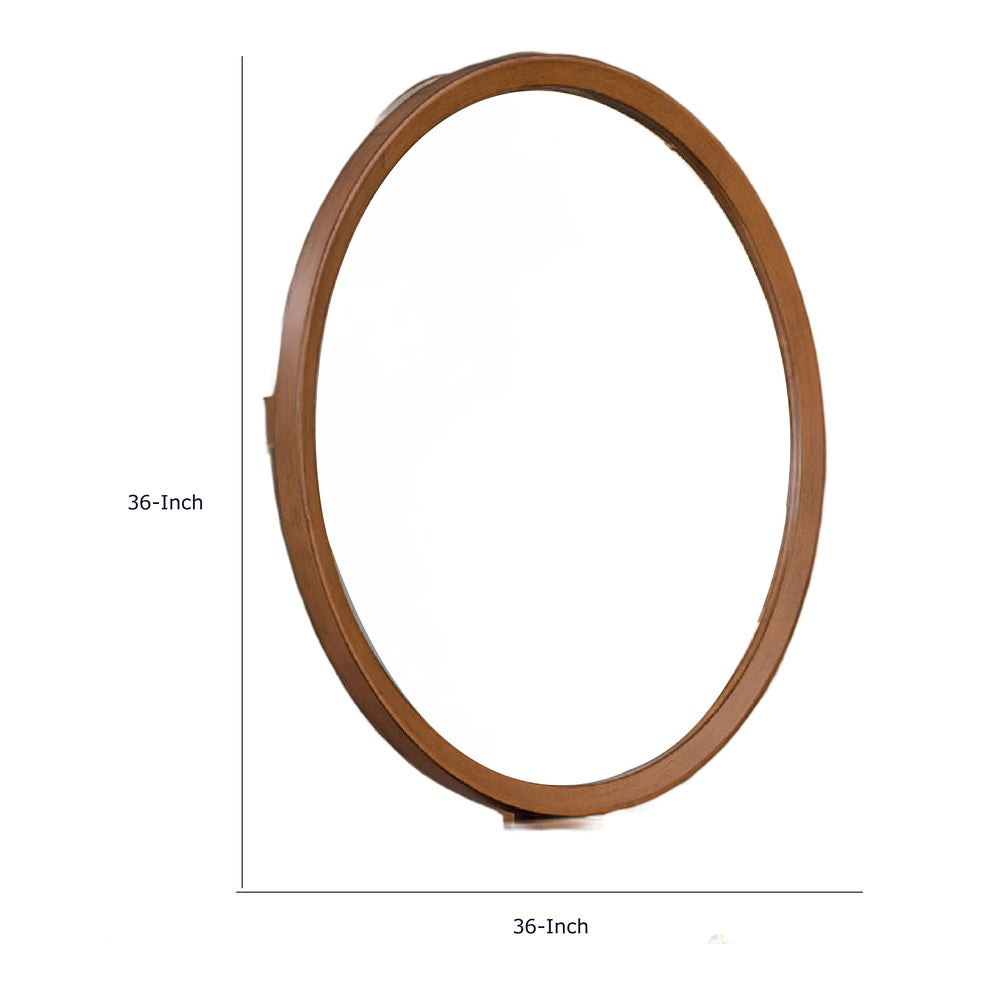 Urne Dresser Mirror | Framed Design | Walnut Brown Wood | 36" Round