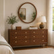 Urne Dresser Mirror | Framed Design | Walnut Brown Wood | 36" Round